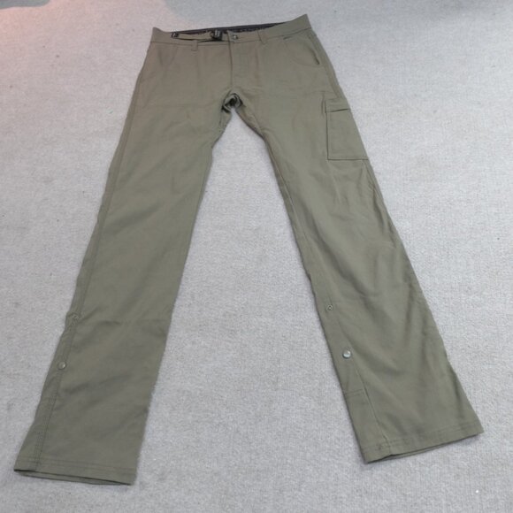 Prana Brion Pants 32 x 32 Green Gray Solid Chino Straight - Picture 1 of 12